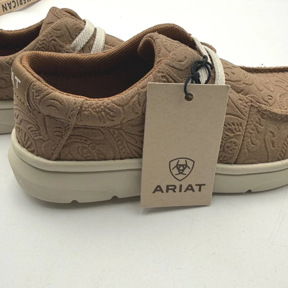 Ariat Hilo Kids Youth 12 Tan Floral Emboss Leather Slip On Shoes NWT